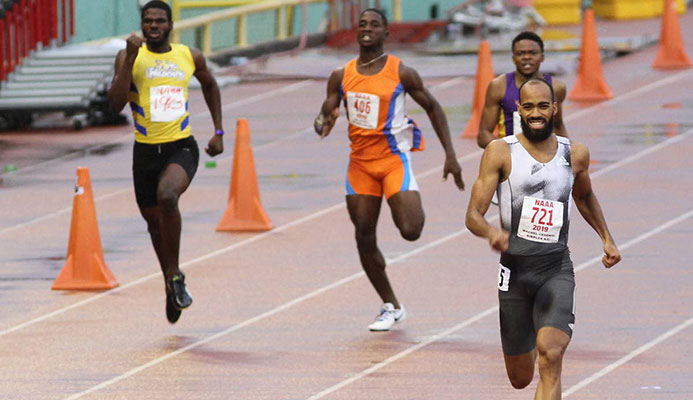Machel Cedenio easily wins the men’s 400m final at the 2019 NGC/NAAA National Open Championships with a time of 44:52 seconds, at the Hasely Crawford Stadium in Port of Spain, yesterday.