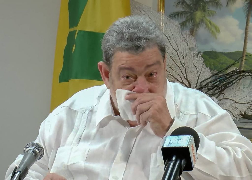 Dr Ralph Gonsalves, Prime Minister of St Vincent and the Grenadines, at a emergency press conference on Friday. Screengrab from live media conference -