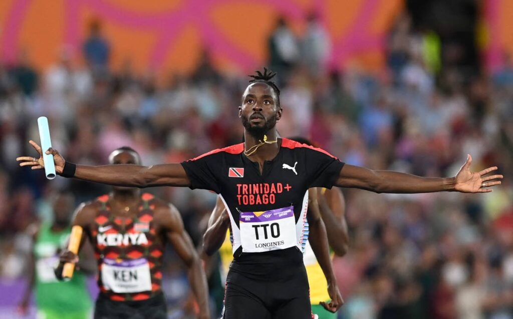 In this file photo, Jereem Richards celebrates after leading Trinidad and Tobago to victory in the men's 4x400m relay final at the Alexander Stadium, at the Commonwealth Games in Birmingham, England, on August 7, 2022. - (Image obtained at newsday.co.tt)