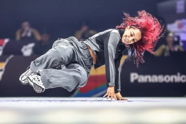 Sarah Bee of France competes in the Breaking B-Girls Pre-Selection Battle during the Olympic Qualifier Series Budapest at Ludovica Campus on June 22, 2024 in Budapest, Hungary [David Balogh/Getty Images] (Image obtained at aljazeera.com)